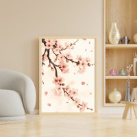 Rosa Kirschblüten-Aquarell-Zweig-Wandkunst