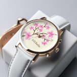 Rosa Kirschblüten Armbanduhr<br><div class="desc">Das schöne Blumendesign zeichnet sich durch eine elegante und süße Illustration eines Kirschblütens oder japanischer Sakura-Blume aus und kann mit Ihrem Namen, Monogramm, Initialen oder beliebigem Text für ein ganz besonderes Geschenk personalisiert werden!</div>