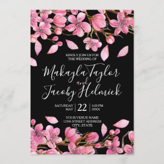 Rosa Kirschblüten auf der Schwarzen Hochzeit Einladung