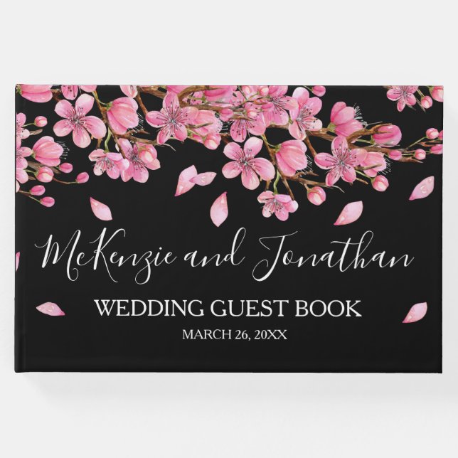 Rosa Kirschblüten auf der Schwarzen Hochzeit Gästebuch (Vorderseite)