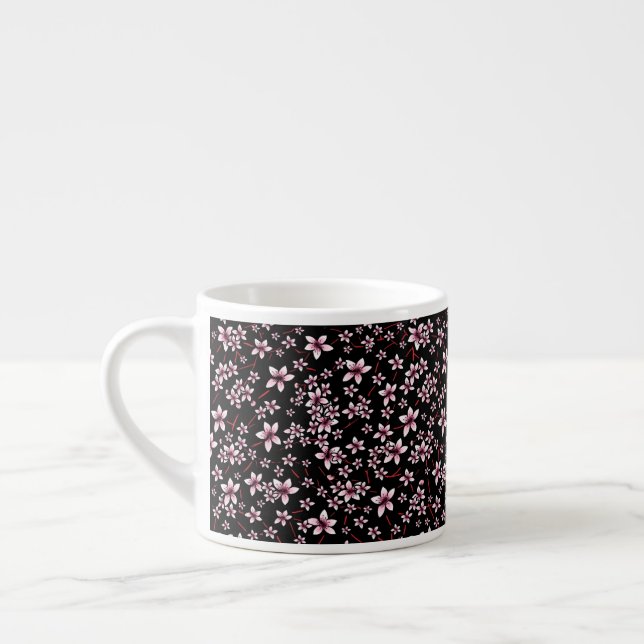 Rosa Kirschblüten auf Schwarz Espressotasse (Links)
