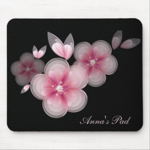 Rosa Kirschblüten auf schwarz Mousepad