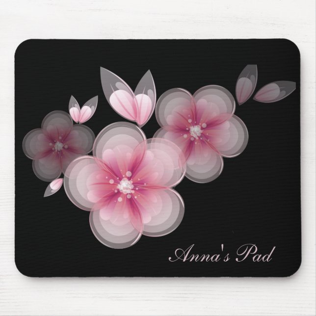 Rosa Kirschblüten auf schwarz Mousepad (Vorne)