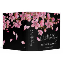 Rosa Kirschblüten auf schwarzem Hochzeitsalbum