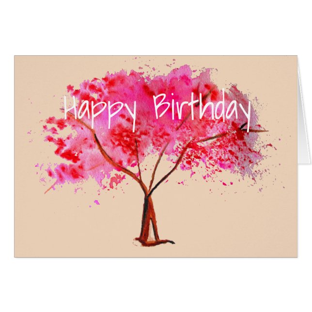 Rosa Kirschblüten-Baum-Aquarell (Vorderseite (Horizontal))