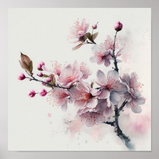 Rosa Kirschblüten Blume Art Print Poster (Vorne)