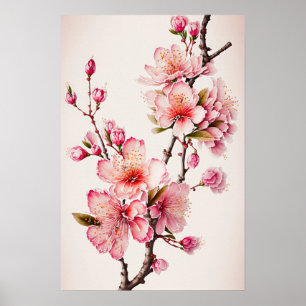 Rosa Kirschblüten Blume Art Print Poster