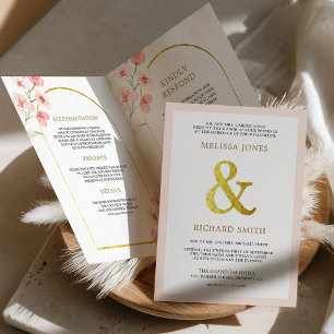 Rosa Kirschblüten-Blumen-Hochzeit mit QR-Code Einladung