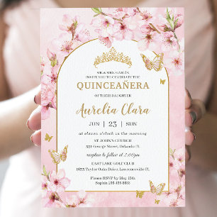 Rosa Kirschblüten Blumenblüten Quinceañera Süß 16 Einladung