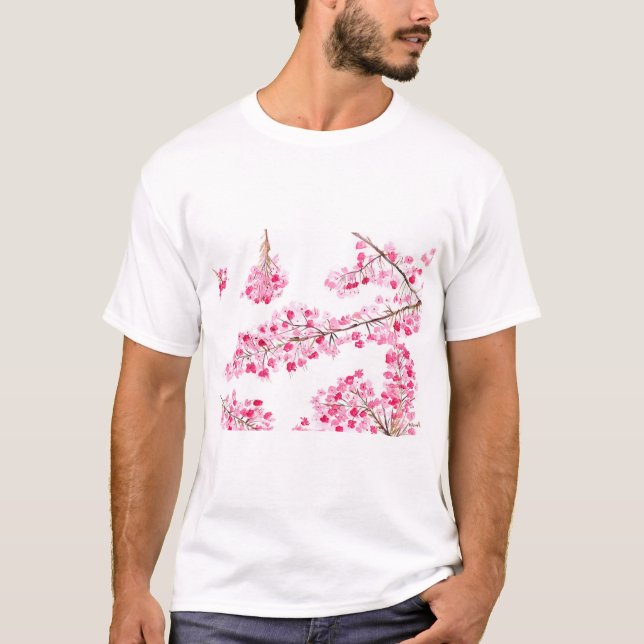 Rosa Kirschblüten Chic Aquarell T-Shirt (Vorderseite)