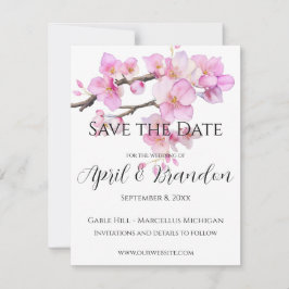 Rosa Kirschblüten elegante Kalligraphieschrift Save The Date