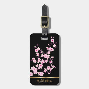 Rosa Kirschblüten Floral Schwarz Anpassbar Gepäckanhänger