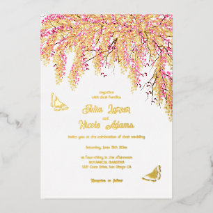 Rosa Kirschblüten Florale Hochzeit Folieneinladung