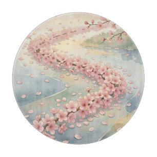 Rosa Kirschblüten-Fluss-Aquarellszene Schneidebrett