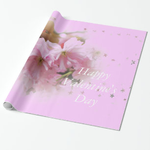 Rosa Kirschblüten frohen Valentinstag rosa Geschenkpapier