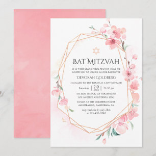 Rosa Kirschblüten-Geometrie Bat Mitzvah Einladung