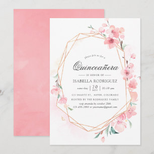 Rosa Kirschblüten-Geometrie-Frühling Quinceañera Einladung