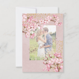Rosa Kirschblüten Gold Confetti Save The Date