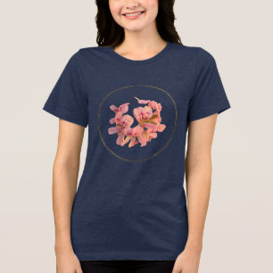 Rosa Kirschblüten-Gold-Kreis-Navyblau-T-Shirt Tri-Blend Shirt
