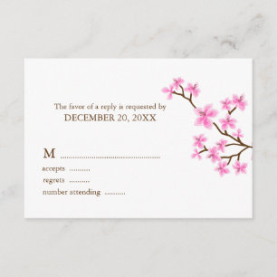 Rosa Kirschblüten Hochzeitskarten RSVP Karte