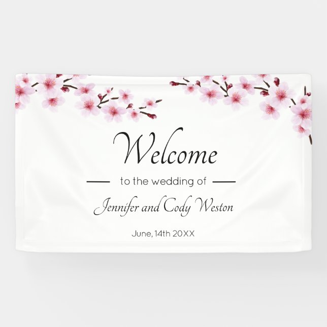 Rosa Kirschblüten Hochzeitszeichen Banner (Horizontal)