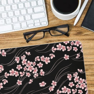 Rosa Kirschblüten in Schwarz Mousepad