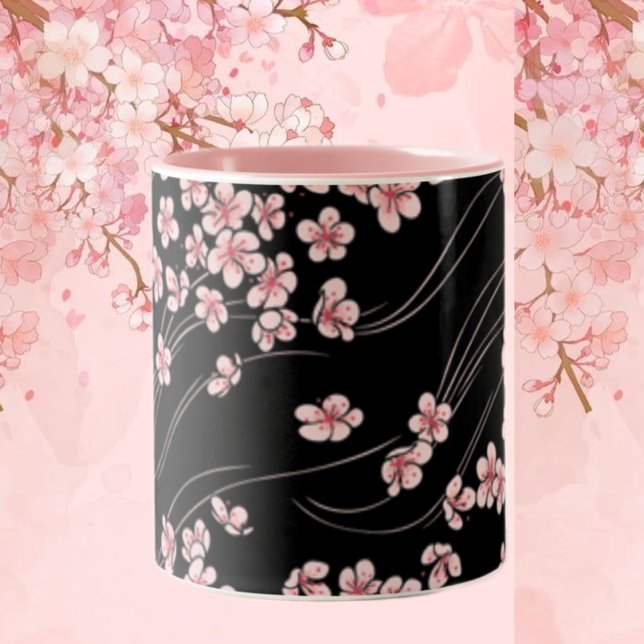 Rosa Kirschblüten in Schwarz Zweifarbige Tasse (Von Creator hochgeladen)