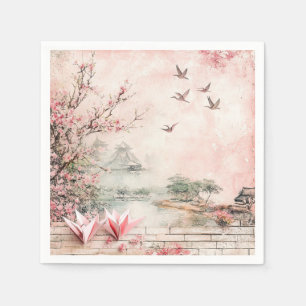 Rosa Kirschblüten-Landschaft Serenity (2) Serviette