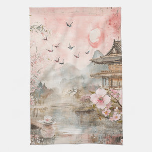 Rosa Kirschblüten-Landschaft Serenity (4) Geschirrtuch