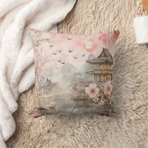 Rosa Kirschblüten-Landschaft Serenity (4) Kissen