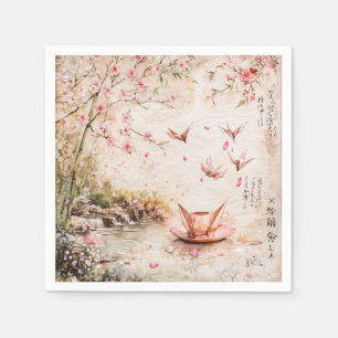 Rosa Kirschblüten-Landschaft Serenity (5) Serviette