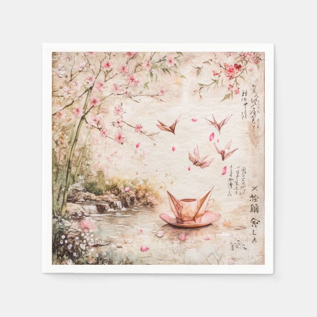 Rosa Kirschblüten-Landschaft Serenity (5) Serviette (Vorderseite)
