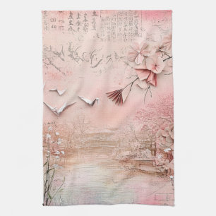 Rosa Kirschblüten-Landschaft Serenity (9) Geschirrtuch