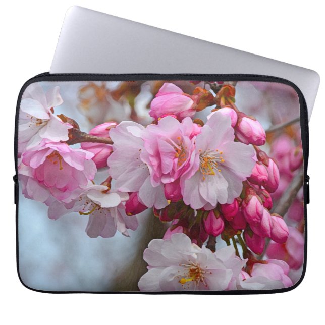 Rosa Kirschblüten Laptopschutzhülle (Vorderseite)
