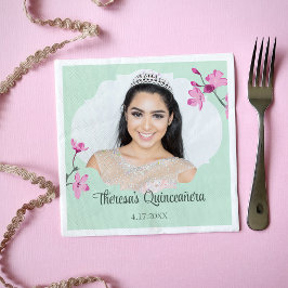 Rosa Kirschblüten, Minzgrün, Foto Serviette