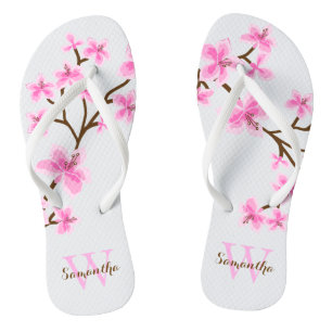 Rosa Kirschblüten Mit Monogramm Flip Flops