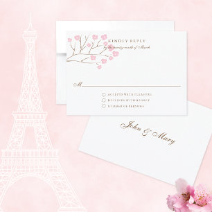 Rosa Kirschblüten Romantische Hochzeitskarte RSVP Karte