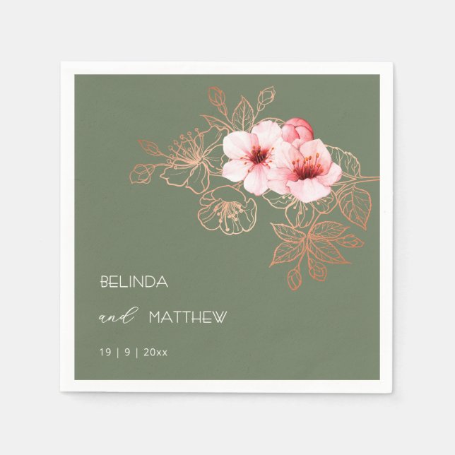 Rosa Kirschblüten-Sage-Grün-Hochzeit Serviette (Vorderseite)