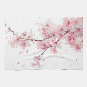 Rosa Kirschblüten-Sakura-Aquarell-Blumen-Boho Geschirrtuch