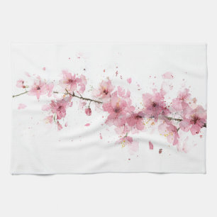 Rosa Kirschblüten-Sakura-Aquarell-Blumen-Boho Geschirrtuch
