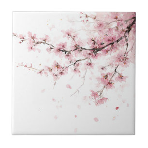 Rosa Kirschblüten-Sakura-Aquarell-Blumenmuster Fliese