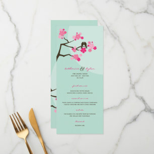 Rosa Kirschblüten Sakura Liebesvögel Hochzeit Menükarte