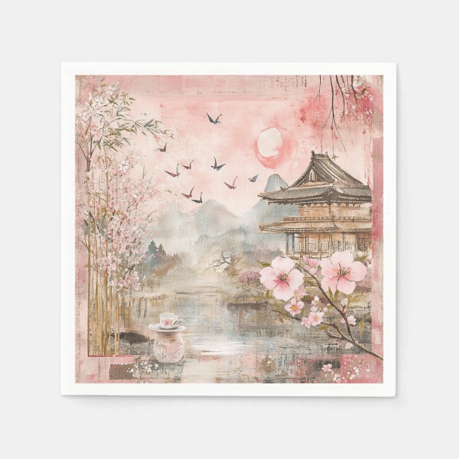 Rosa Kirschblüten-Serenitätslandschaft (4) Serviette (Vorderseite)