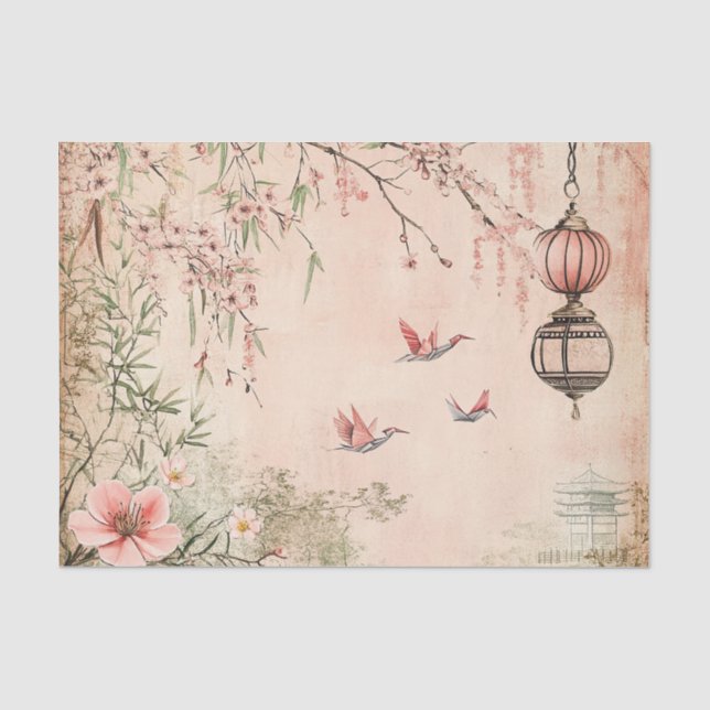 Rosa Kirschblüten-Serenitätslandschaft (7) Seidenpapier (Vorderseite)