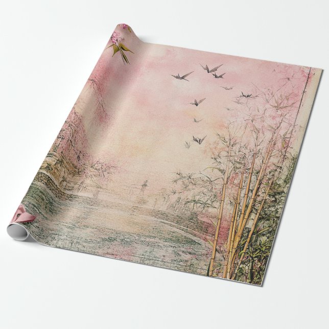 Rosa Kirschblüten-Serenitätslandschaft (8) Geschenkpapier (Ungerollt)