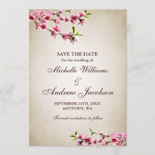Rosa Kirschblüten-Tan-Hochzeit - Termin vormerken Save The Date