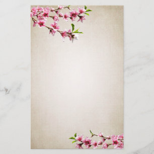 Rosa Kirschblüten Vintag Tan Briefpapier