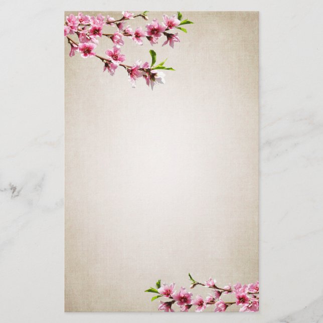 Rosa Kirschblüten Vintag Tan Briefpapier (Vorderseite)