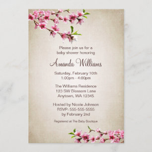 Rosa Kirschblüten-Vintage TAN-Baby-Dusche Einladung