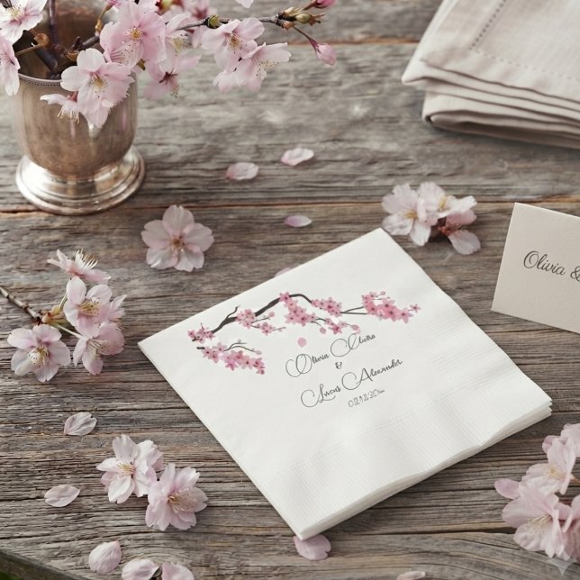 Rosa Kirschblüten-Wasserfarbe Frühling Sommer Serviette (Von Creator hochgeladen)